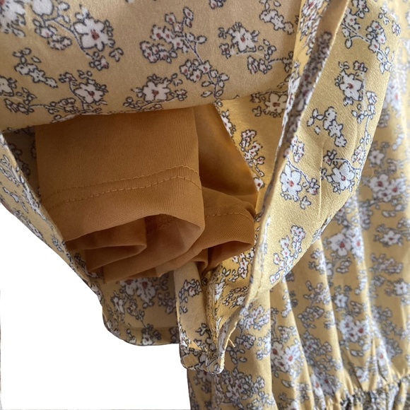 MIKAROSE V-neck Prairie Maxi Slit Front Dress Goldenrod Floral Print - Picture 5 of 10